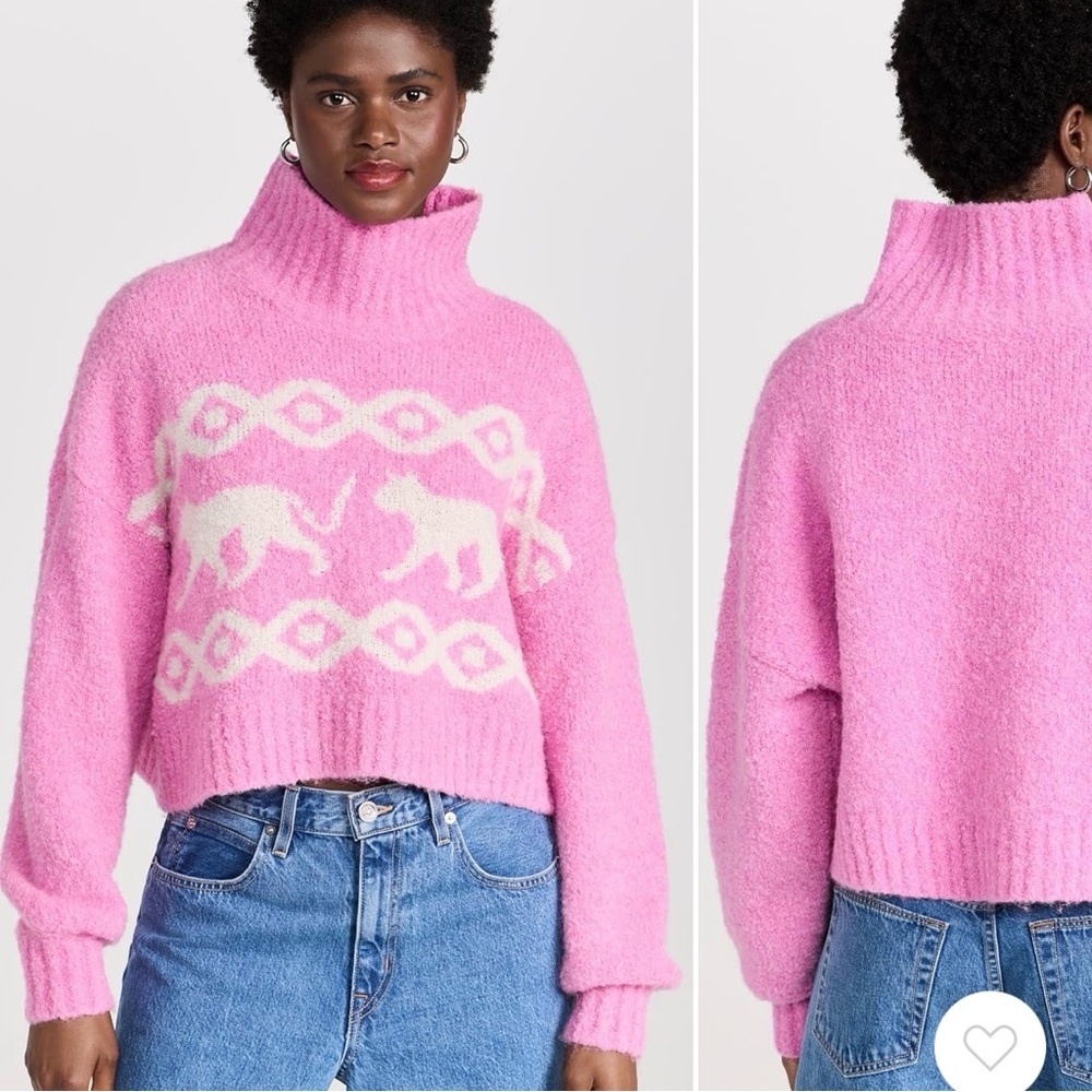 Kitri Yara Cropped rolled neck boule knit sweater pink/white XS